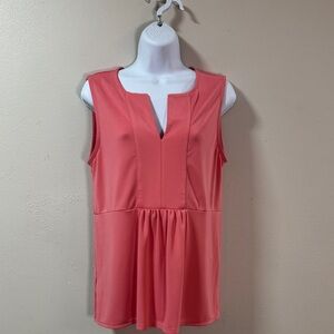 Ann Taylor Split-neck pink shell Sleeveless Coral Top v neck flowy office #6196